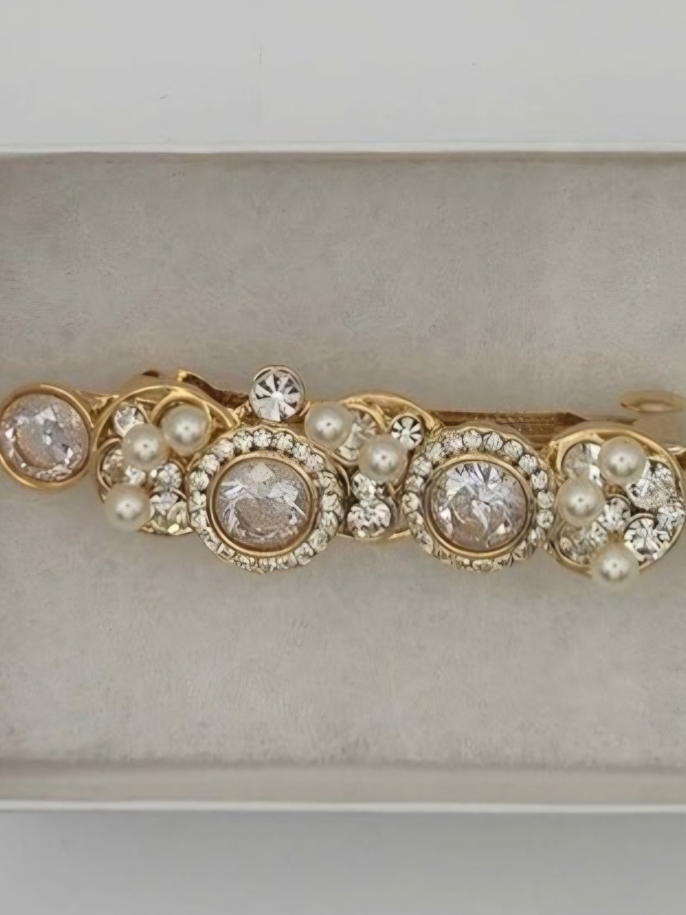 Chantal Eveleen Jeweled Hair Barrette Gold Rhinestone Pearl Crystal Handmade